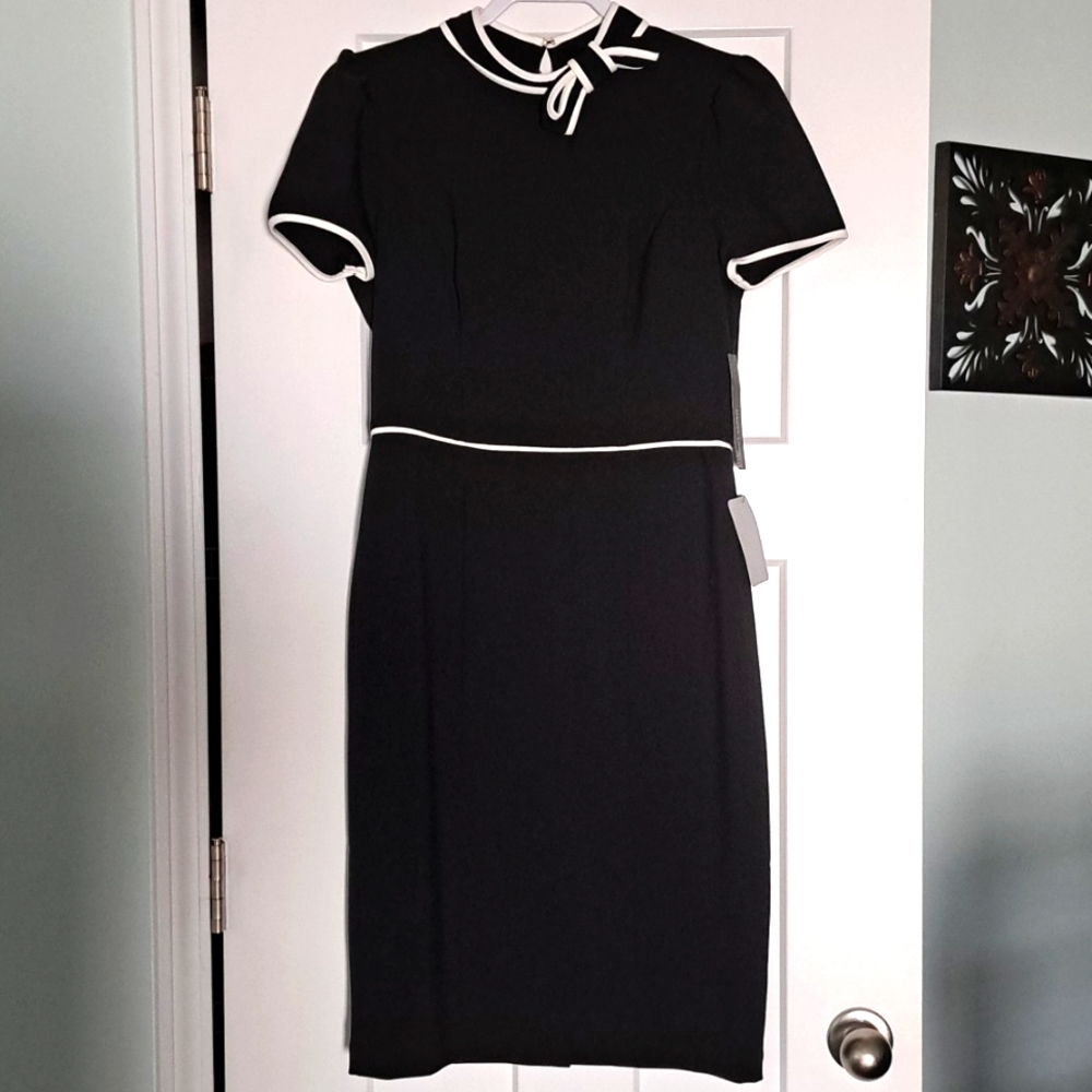 New Maggy London / black dress with white trim/ very classy